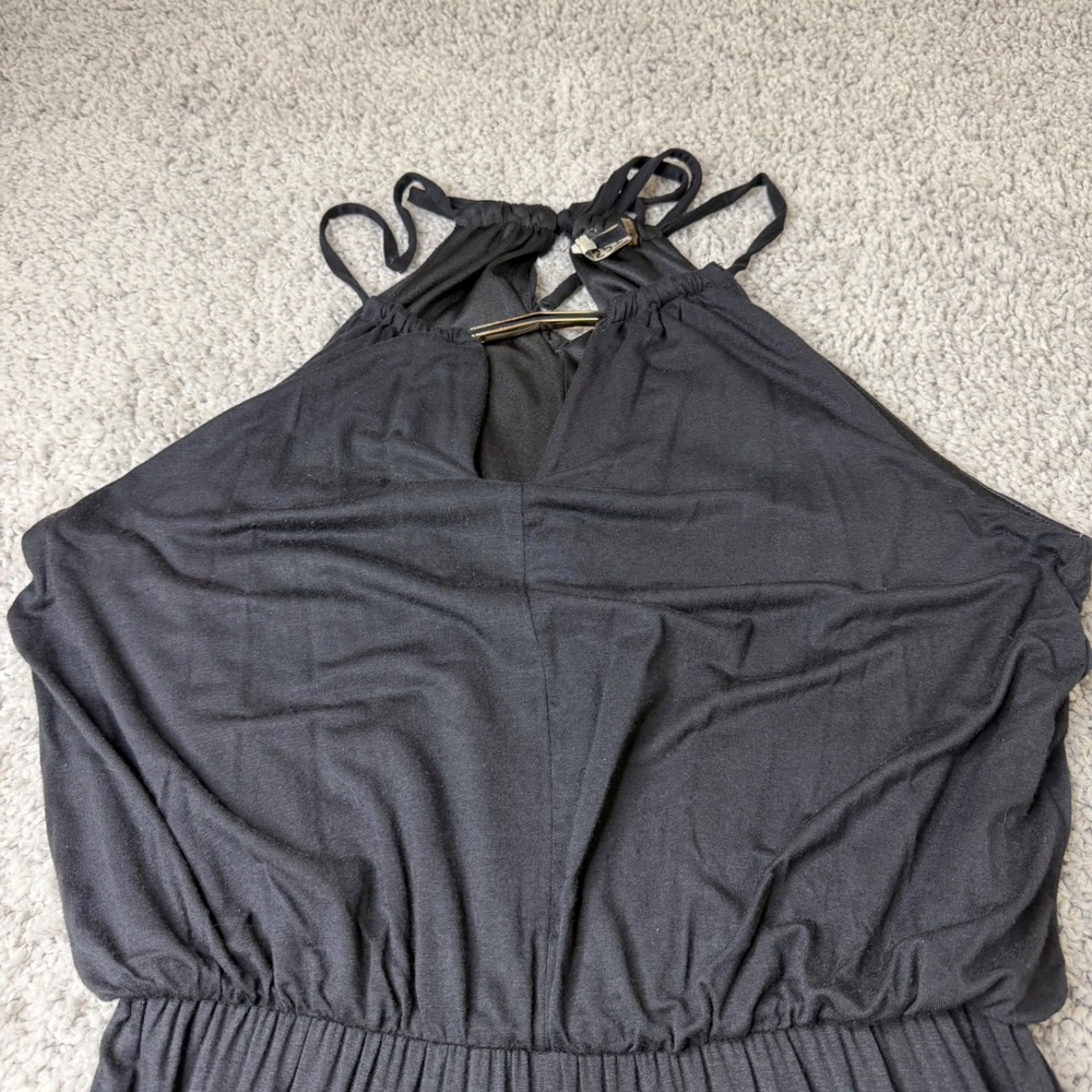 Milano Womens Black Halter Neck Wide Leg Jumpsuit Gold Hardware Keyhole Large